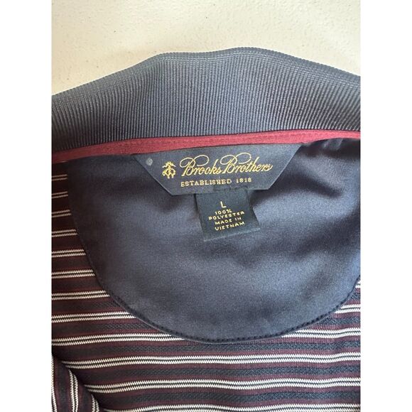 Brooks Brothers Men’s L Performance Polo Stripe Navy Stretch Short Sleeve - Picture 3 of 5